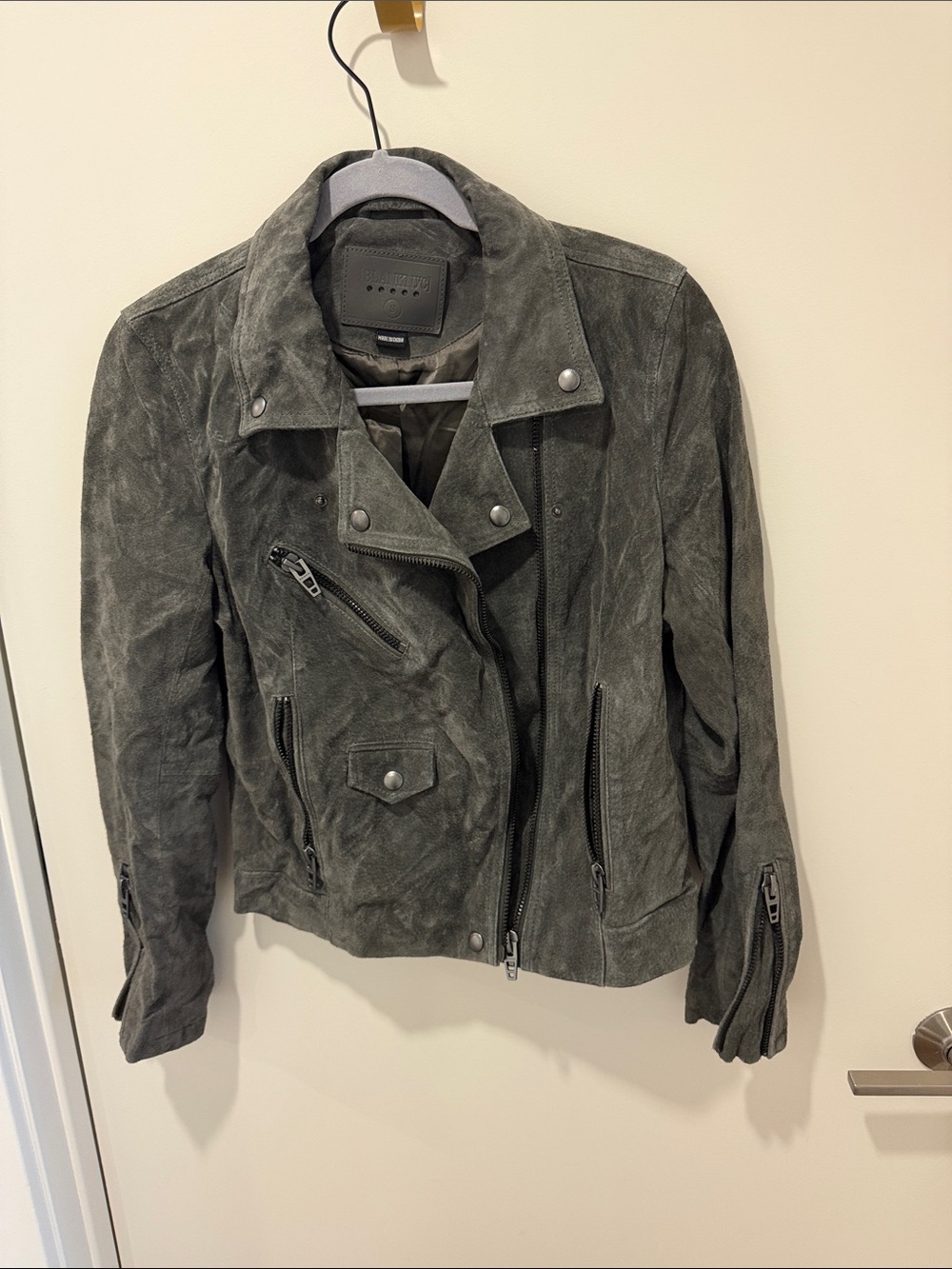 BlankNYC Real Suede Moto Jacket - Charcoal Gray